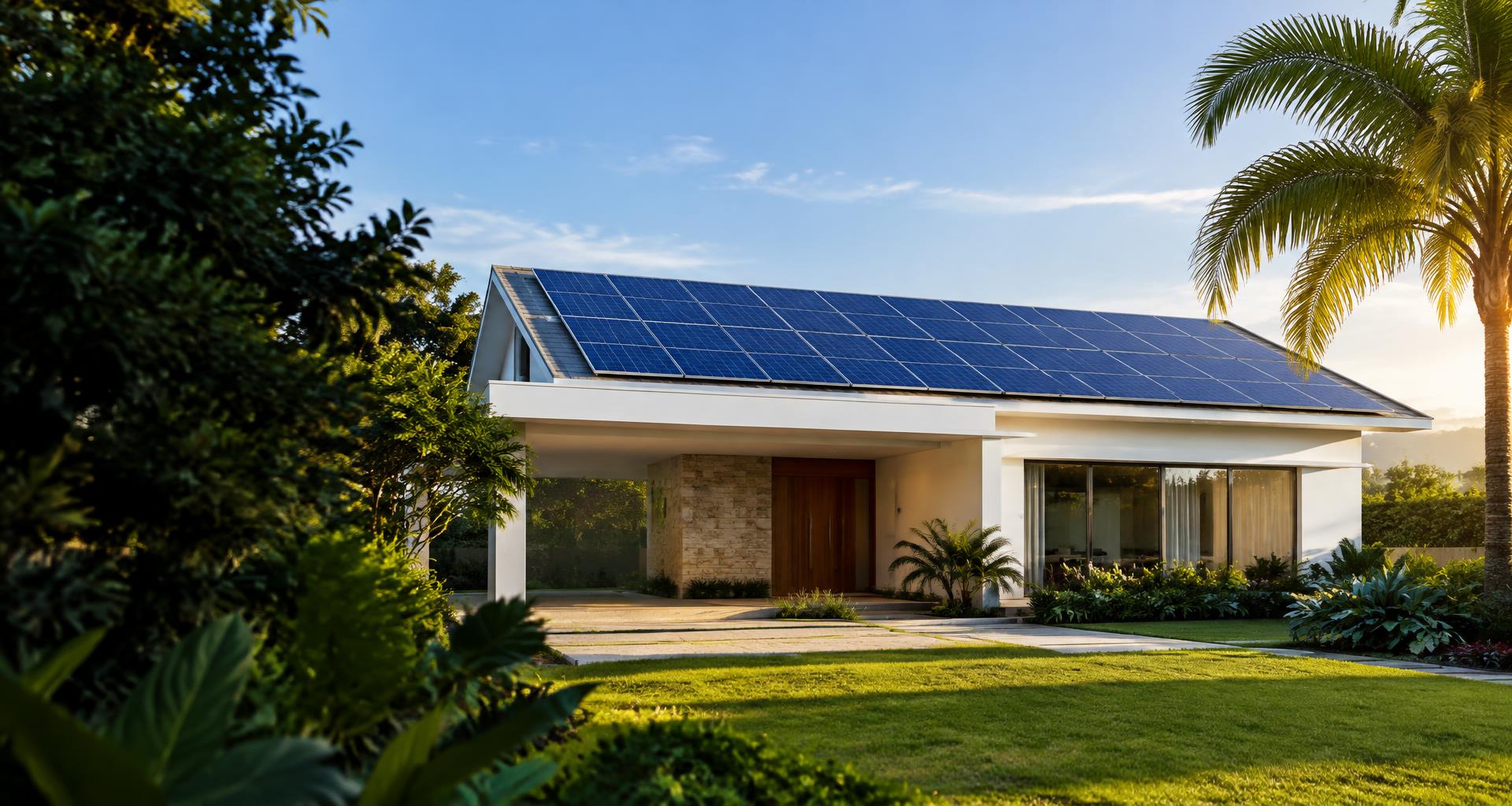 Residência moderna com placas solares no telhado — imagem ilustrativa